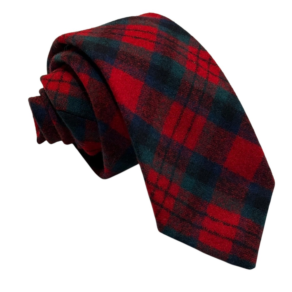Pendleton Mens Red Green Plaid Virgin Wool Tie Made in USA Vintage Tartan
